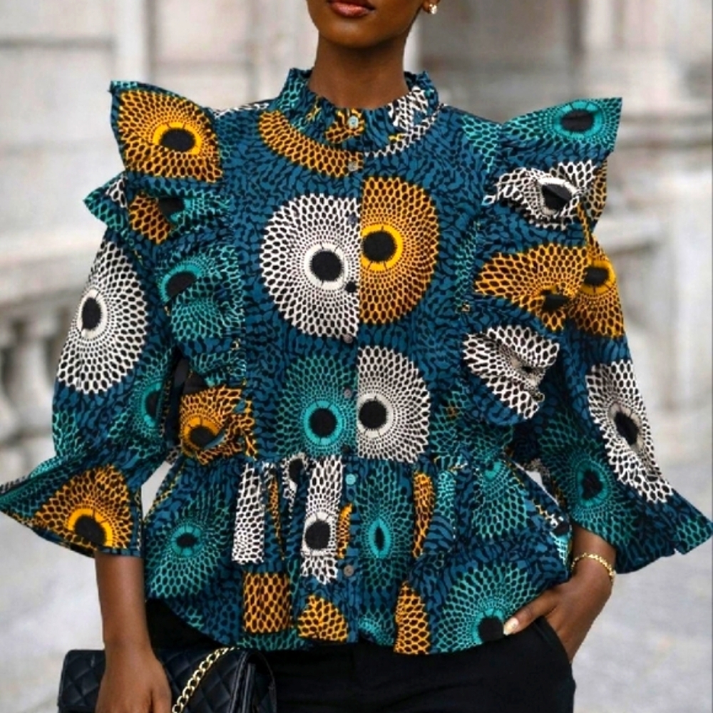 Elegant Multicolor Ruffle Sleeve Top